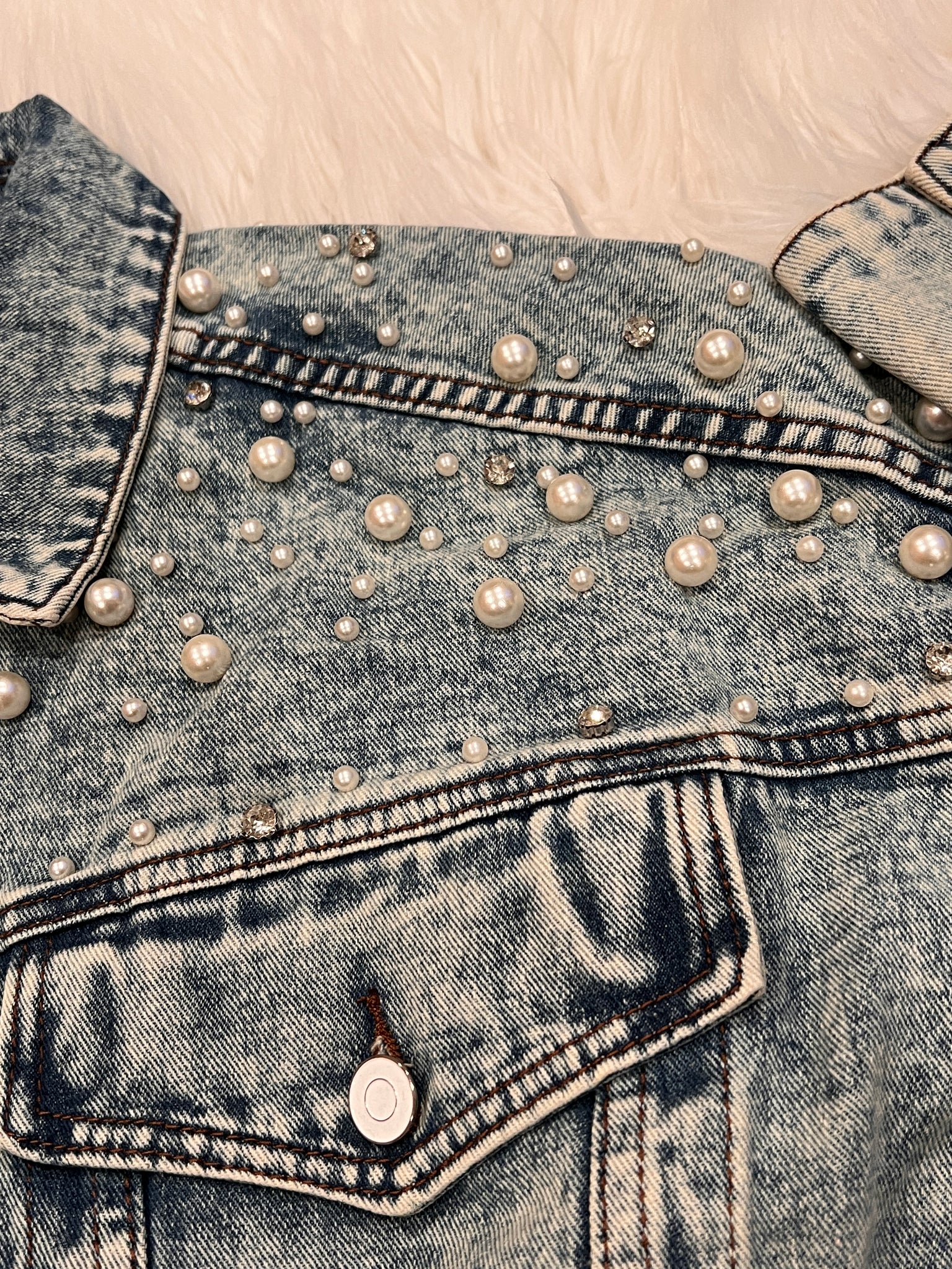 Diamonds & Pearls Cropped Denim Jacket – Funsize Couture LLC