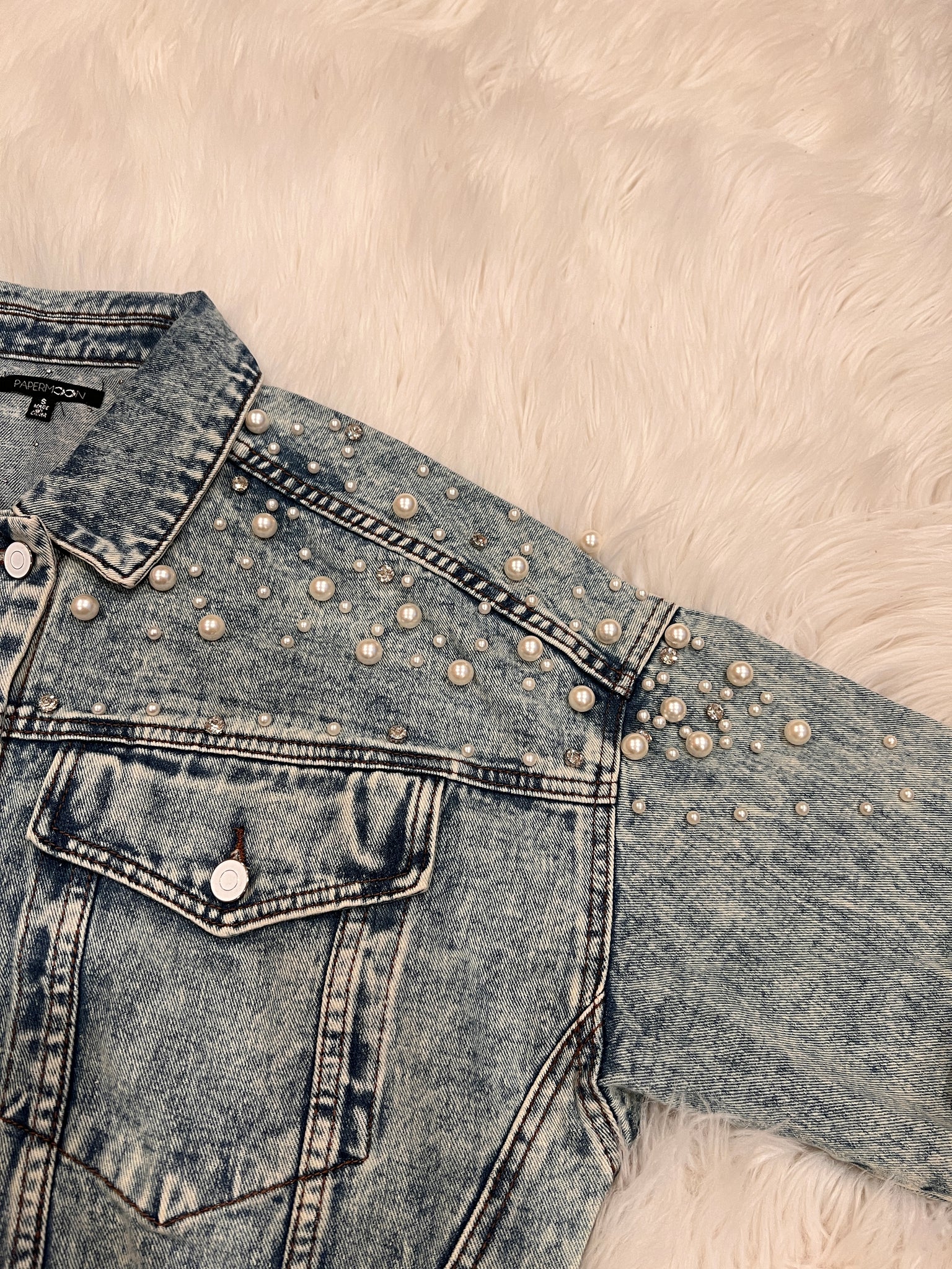 Diamonds & Pearls Cropped Denim Jacket – Funsize Couture LLC